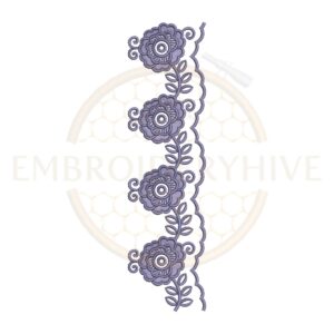 Purple floral scallop vine embroidery design, decorative floral border machine embroidery file, elegant lace border for tablecloth dress and home decor.