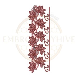 Vintage leaf vine lace border embroidery design for machine embroidery, floral vine lace edge pattern instant download.