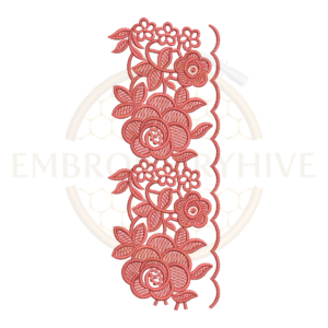 Vintage rose floral scalloped lace border embroidery design for machine embroidery, elegant rose lace edge embroidery pattern instant download.