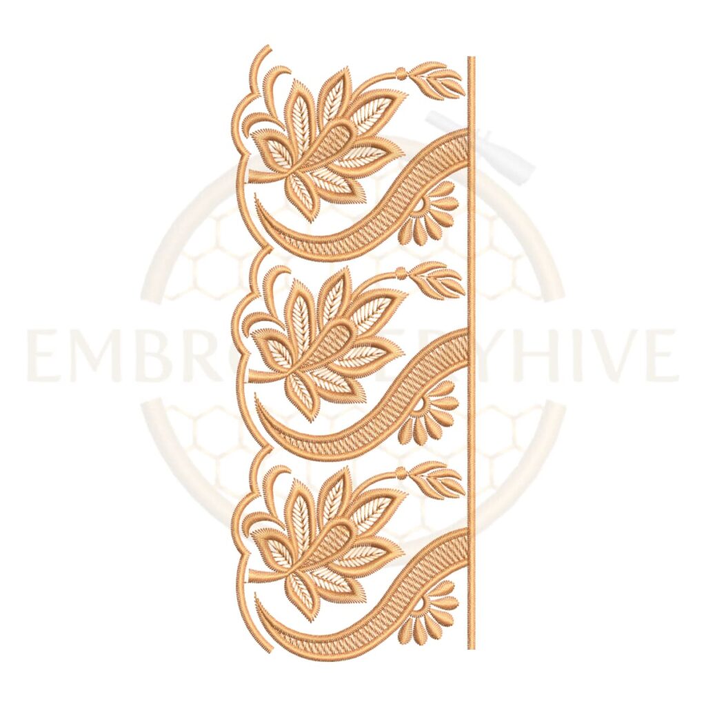 Elegant lotus paisley lace border embroidery design for machine embroidery, floral paisley lace edge embroidery pattern instant download.