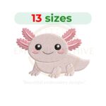 axolotl embroidery design, cute aquatic animal machine embroidery design 1.5 to 7.5 inch instant download