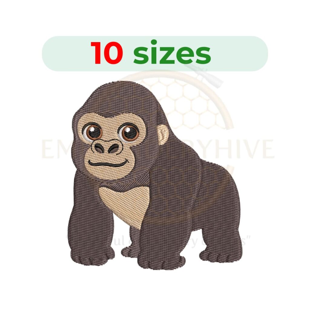 baby gorilla embroidery design, cute animal machine embroidery design 3 to 7.5 inch instant download