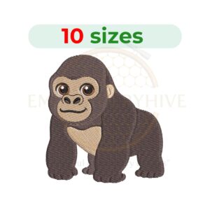 baby gorilla embroidery design, cute animal machine embroidery design 3 to 7.5 inch instant download