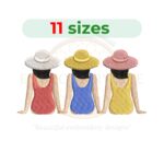 Bathing beauties embroidery design for machine embroidery, vintage beach ladies embroidery pattern instant download.