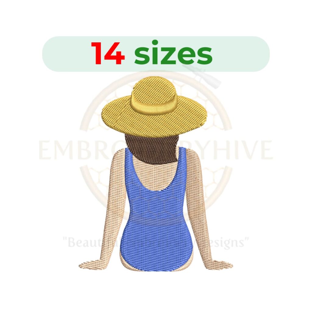 Bathing beauty embroidery design for machine embroidery, vintage pin-up bathing beauty embroidery pattern instant download.