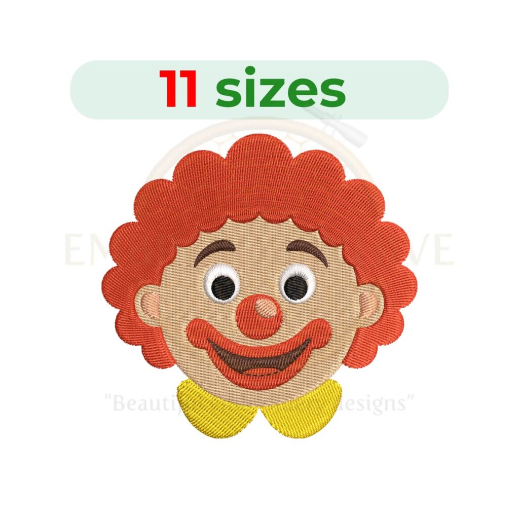 Clown face embroidery design for machine embroidery, circus clown embroidery pattern instant download.