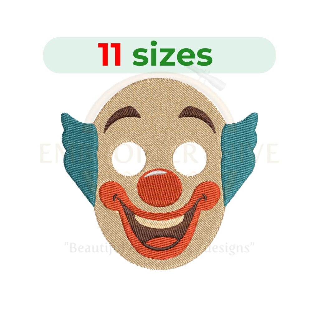 Clown mask embroidery design for machine embroidery, spooky clown face embroidery pattern instant download.
