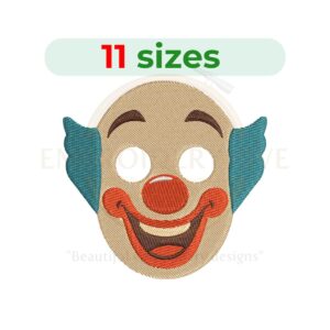 Clown mask embroidery design for machine embroidery, spooky clown face embroidery pattern instant download.