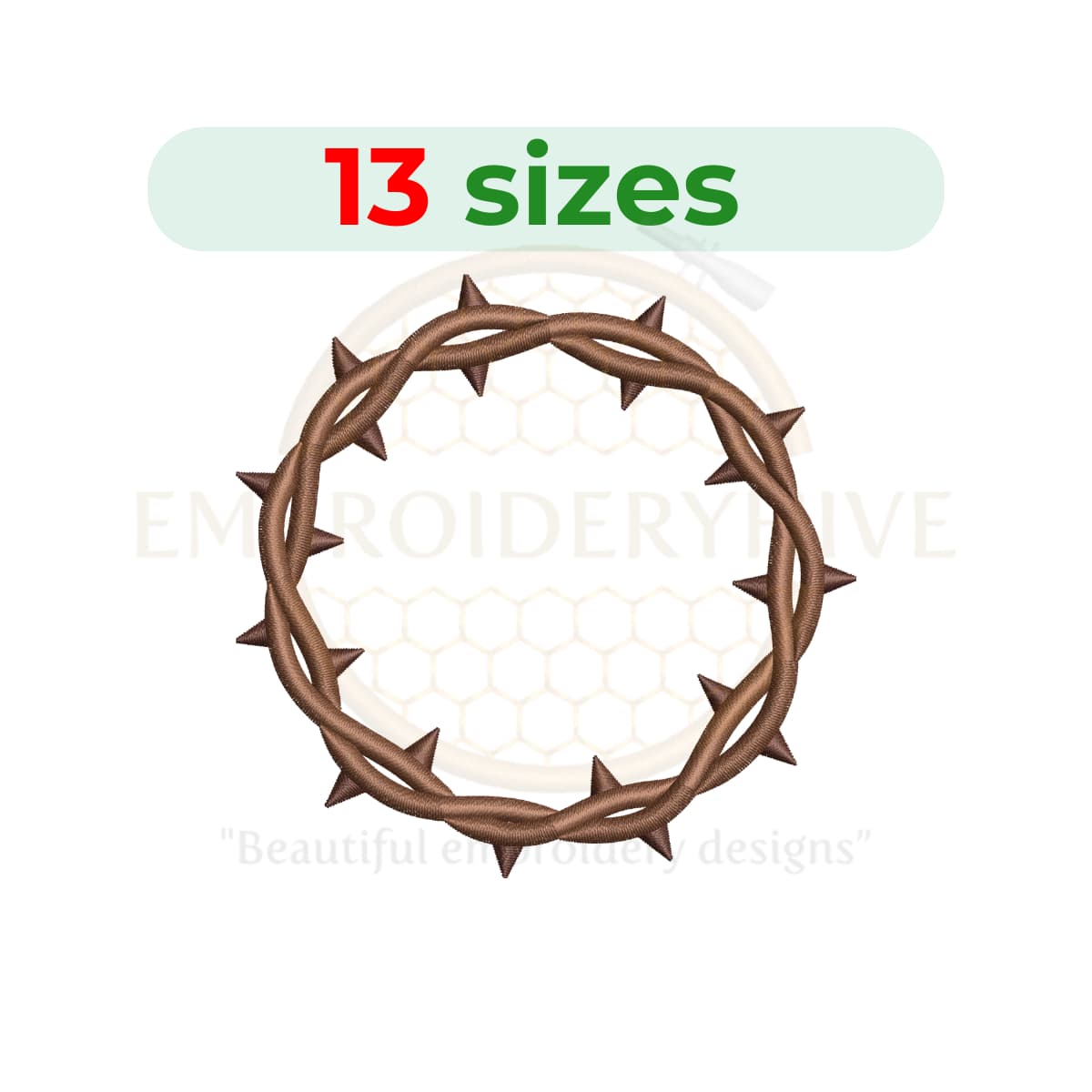 crown of thorns embroidery design, religious christian machine embroidery design 1.5 to 7.5 inch instant download