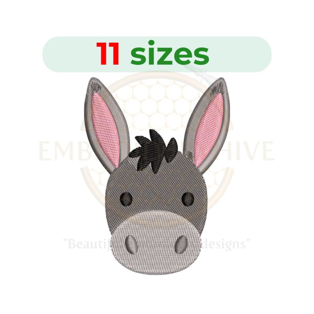 Donkey head embroidery design, farm animal machine embroidery design 1 to 6 inch instant download