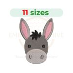 Donkey head embroidery design, farm animal machine embroidery design 1 to 6 inch instant download