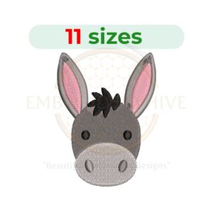 Donkey head embroidery design, farm animal machine embroidery design 1 to 6 inch instant download