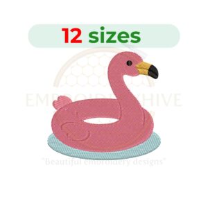 Flamingo water ring embroidery design for machine embroidery, tropical flamingo pool float embroidery file 2 to 7.5 inch sizes instant download.