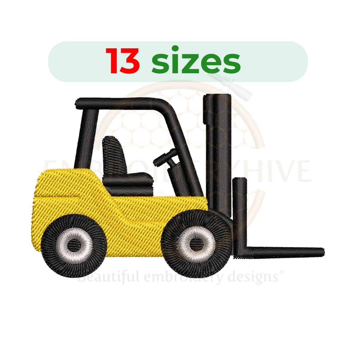 Forklift embroidery design for machine embroidery, warehouse forklift truck embroidery file 1.5 to 7.5 inch sizes instant download.