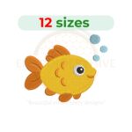 Gold fish embroidery design for machine embroidery, decorative goldfish embroidery pattern instant download.