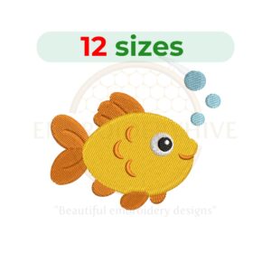 Gold fish embroidery design for machine embroidery, decorative goldfish embroidery pattern instant download.