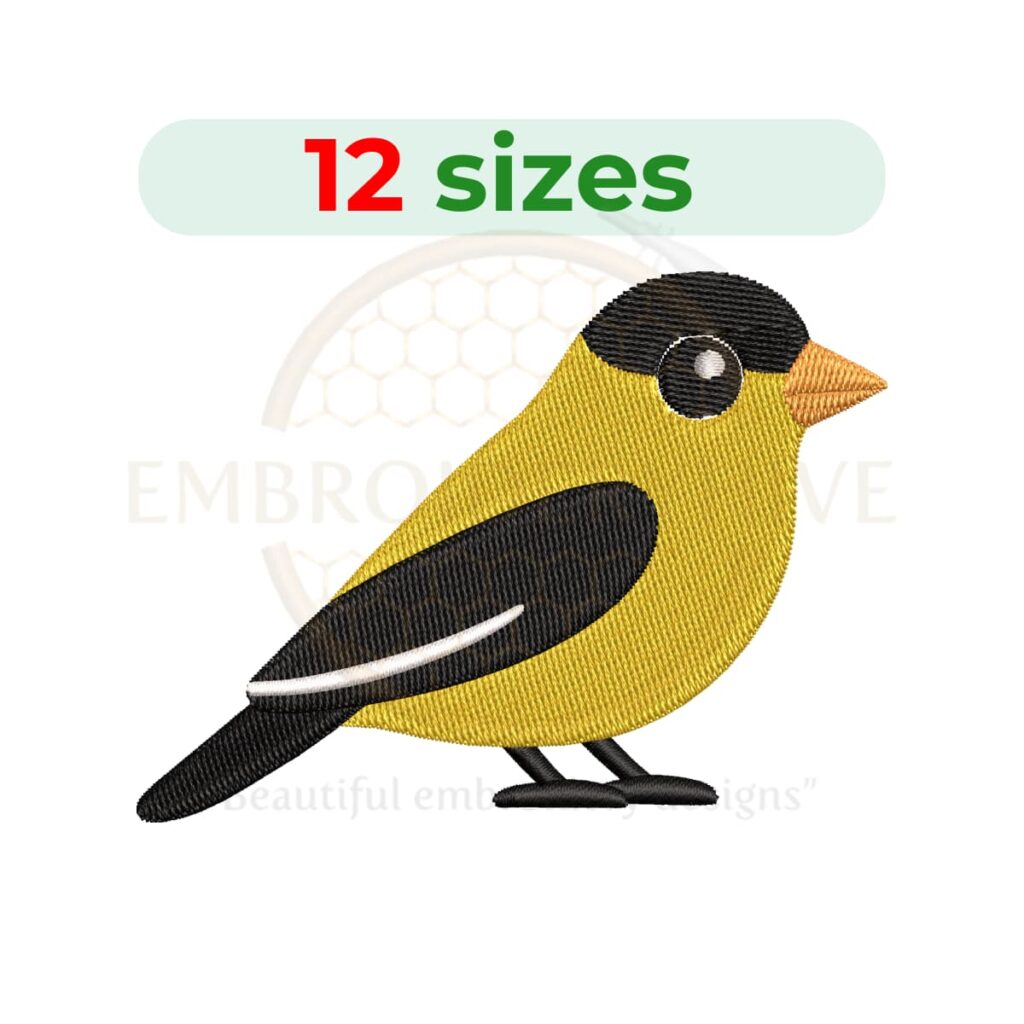 goldfinch embroidery design, bird machine embroidery design 2 to 7.5 inch instant download