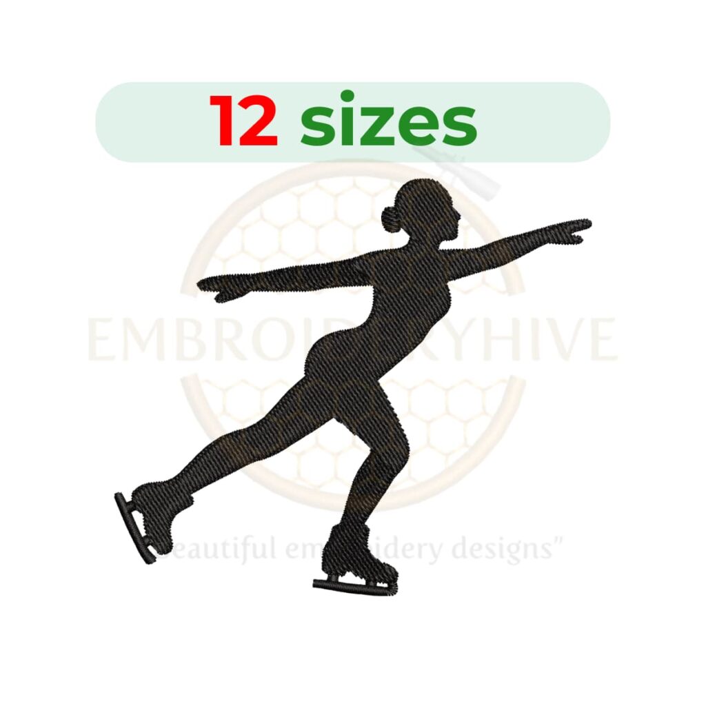 Ice skater embroidery design for machine embroidery, figure skating embroidery pattern 2 to 7.5 inch sizes instant download.