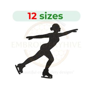 Ice skater embroidery design for machine embroidery, figure skating embroidery pattern 2 to 7.5 inch sizes instant download.