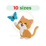 Kitten with butterfly embroidery design, cute cat and butterfly machine embroidery design 3 to 7.5 inch instant download