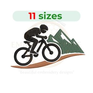 Mountain biker embroidery design silhouette, cycling machine embroidery design 2.5 to 7.5 inch instant download