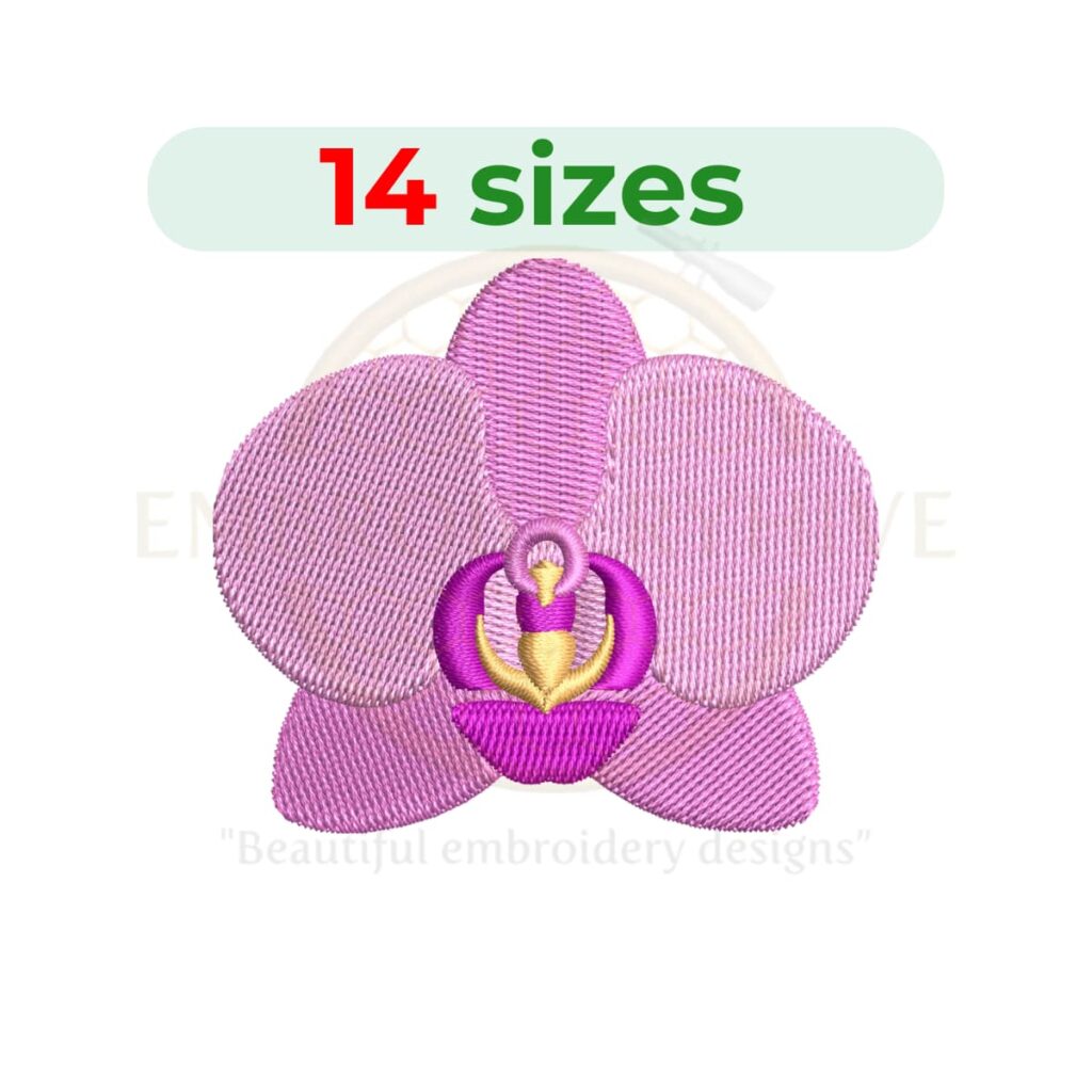 Orchid embroidery design for machine embroidery, elegant orchid flower embroidery file 1 to 7.5 inch sizes instant download pattern.