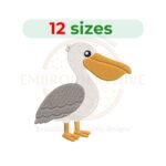 Pelican embroidery design for machine embroidery, coastal pelican bird embroidery file 2 to 7.5 inch sizes instant download pattern.