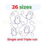 penguin edge to edge quilting embroidery design, penguin quilt block continuous line machine embroidery design instant download