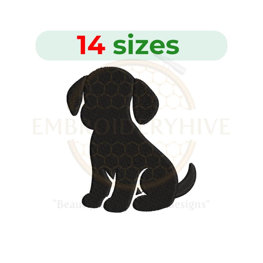 Puppy silhouette embroidery design for machine embroidery, dog silhouette embroidery file 1 to 7.5 inch sizes instant download.