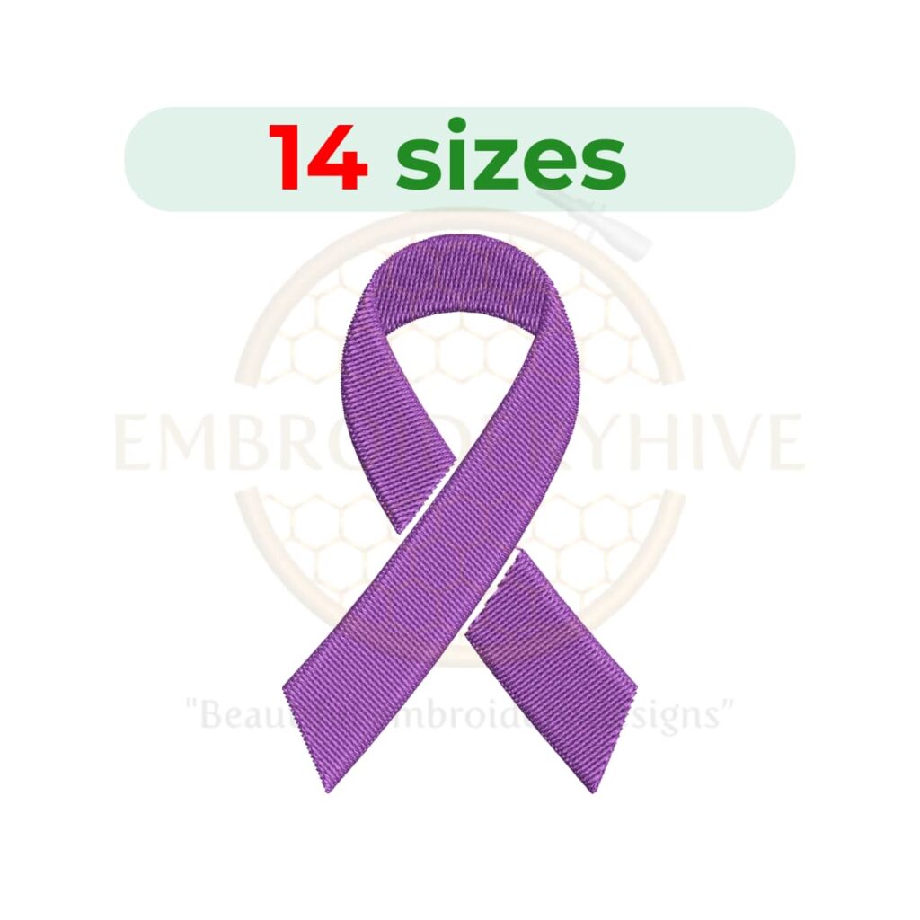 purple awareness ribbon embroidery design, cancer awareness ribbon machine embroidery design 1 to 7.5 inch instant download