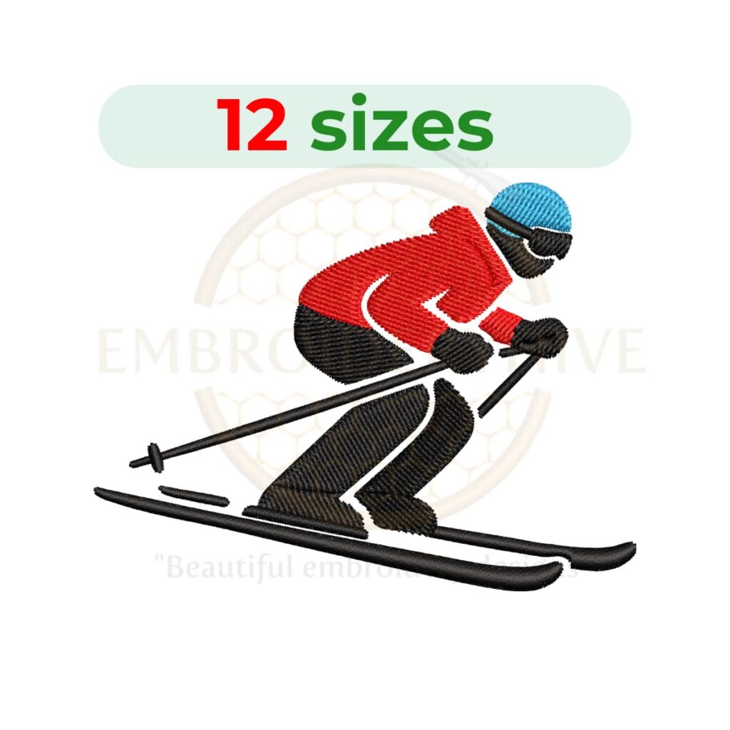 skier embroidery design, skiing sport machine embroidery design 2 to 7.5 inch instant download