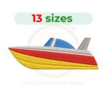 Speedboat embroidery design for machine embroidery, fast motorboat embroidery file 1.5 to 7.5 inch sizes instant download nautical pattern.