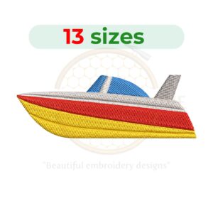 Speedboat embroidery design for machine embroidery, fast motorboat embroidery file 1.5 to 7.5 inch sizes instant download nautical pattern.