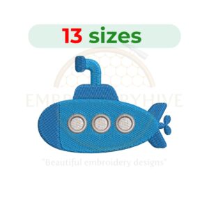 Submarine embroidery design for machine embroidery, underwater navy submarine embroidery file 1.5 to 7.5 inch sizes instant download.
