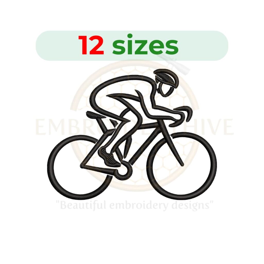 bicyclist outline embroidery design, cycling machine embroidery design 2 to 7.5 inch instant download