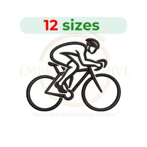bicyclist outline embroidery design, cycling machine embroidery design 2 to 7.5 inch instant download