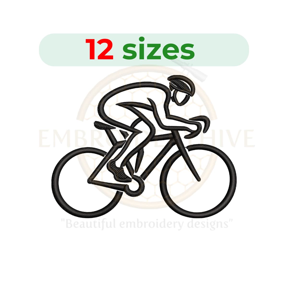 bicyclist outline embroidery design, cycling machine embroidery design 2 to 7.5 inch instant download