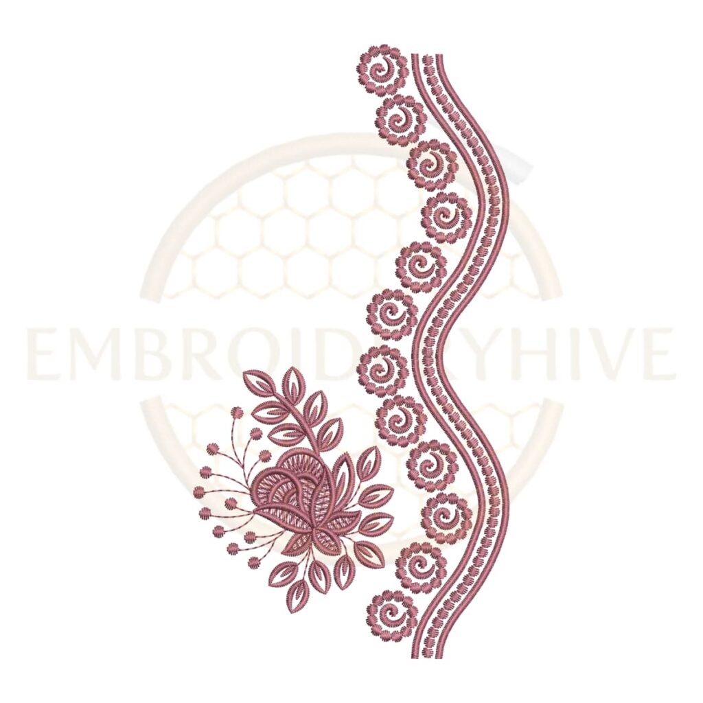 floral swirl side border embroidery design floral border machine embroidery design instant download