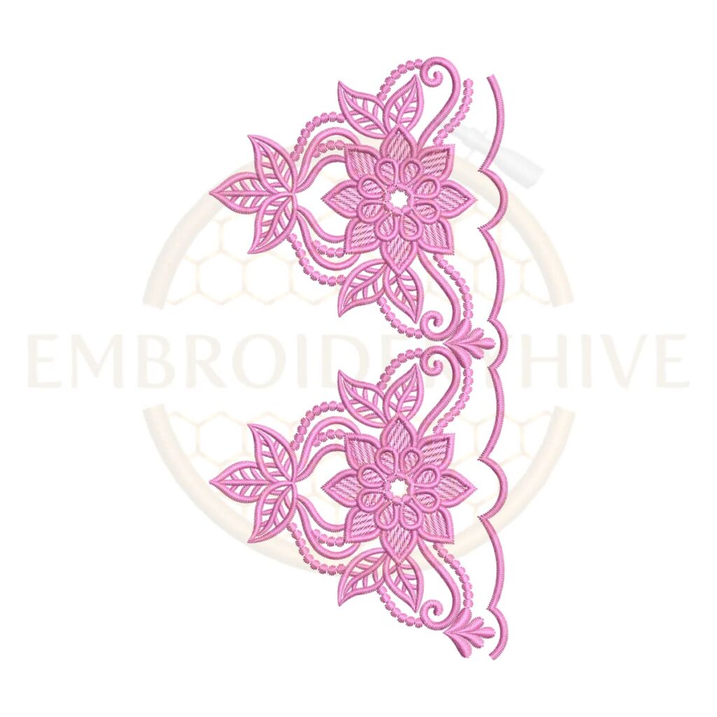 floral corner lace embroidery design elegant floral border machine embroidery design instant download