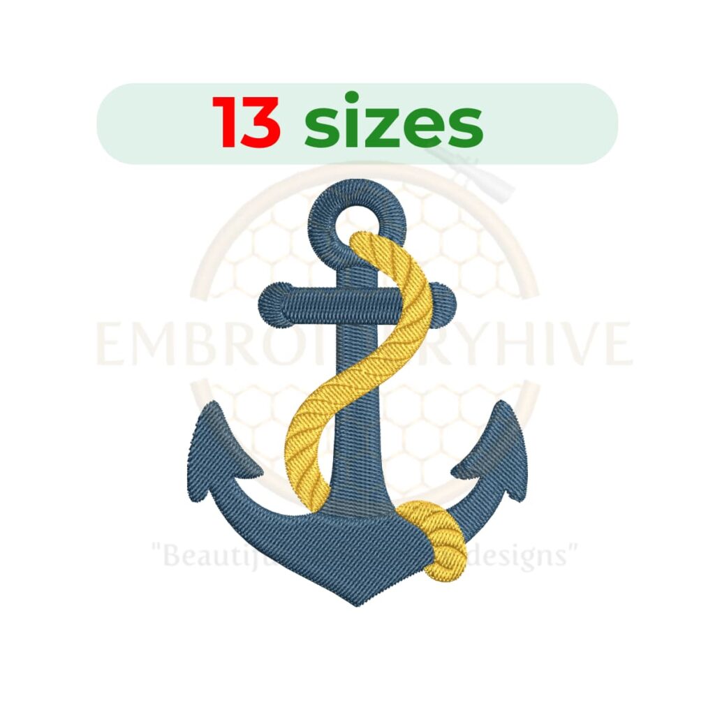 anchor with rope embroidery design, nautical marine machine embroidery design 1.5 to 7.5 inch instant download