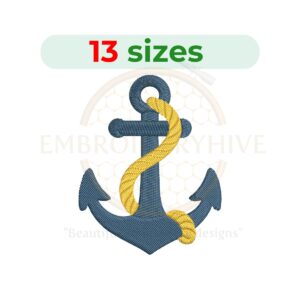 anchor with rope embroidery design, nautical marine machine embroidery design 1.5 to 7.5 inch instant download