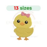 baby duck with bow embroidery design, cute duck machine embroidery design 1.5 to 7.5 inch instant download