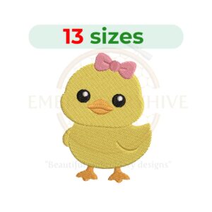 baby duck with bow embroidery design, cute duck machine embroidery design 1.5 to 7.5 inch instant download