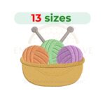 basket with knitting needles embroidery design, yarn knitting machine embroidery design 1.5 to 7.5 inch instant download
