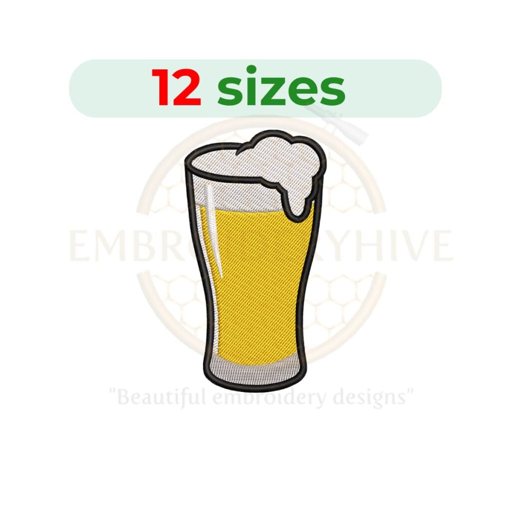beer glass embroidery design, beer mug machine embroidery design 2 to 7.5 inch instant download