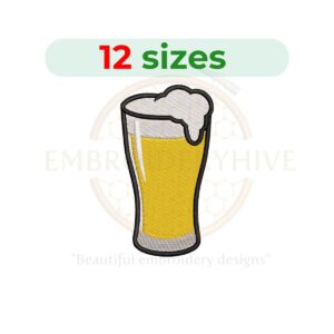 beer glass embroidery design, beer mug machine embroidery design 2 to 7.5 inch instant download