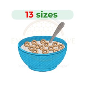 cereal bowl embroidery design, breakfast bowl machine embroidery design 1.5 to 7.5 inch instant download