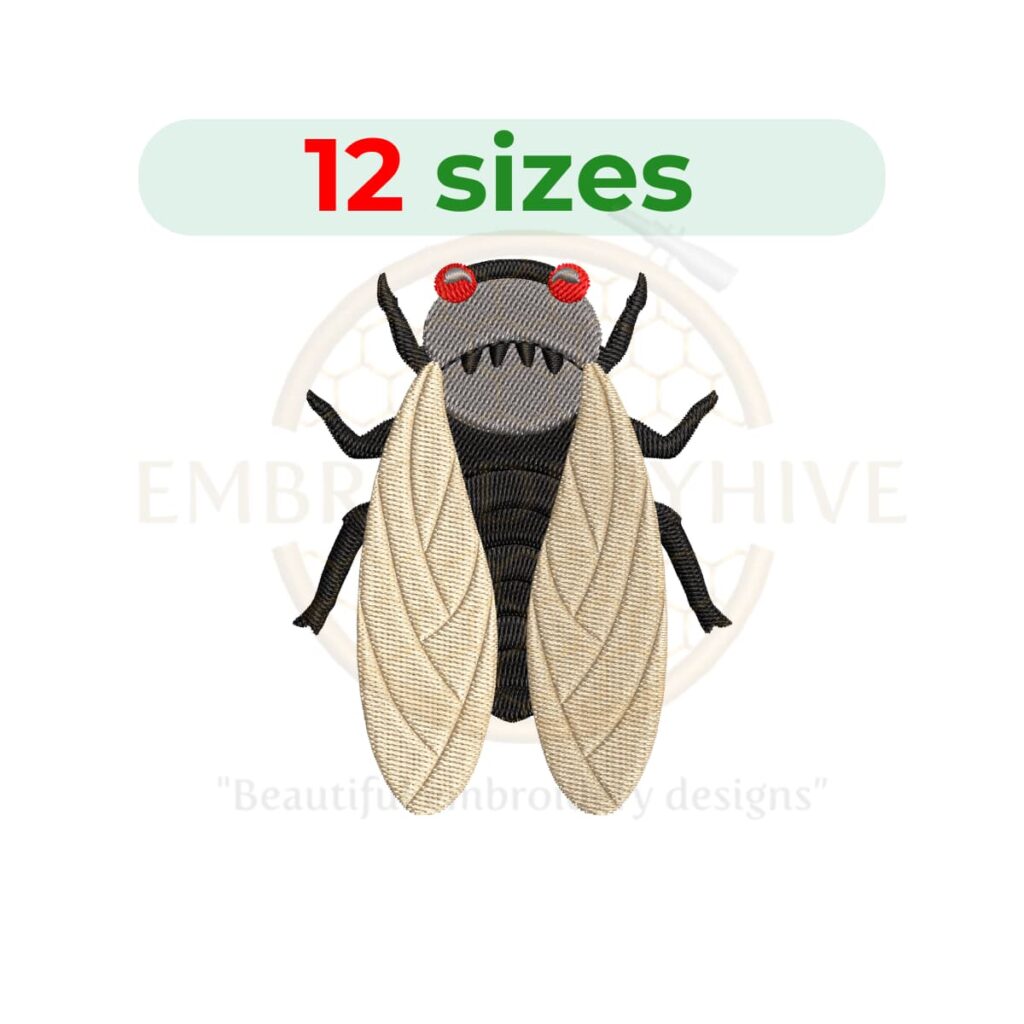 cicada embroidery design, insect machine embroidery design 2 to 7.5 inch instant download