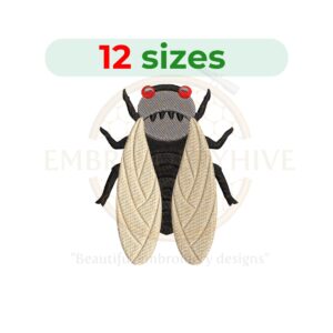 cicada embroidery design, insect machine embroidery design 2 to 7.5 inch instant download