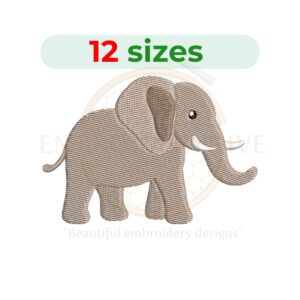 elephant embroidery design, animal machine embroidery design 2 to 7.5 inch instant download